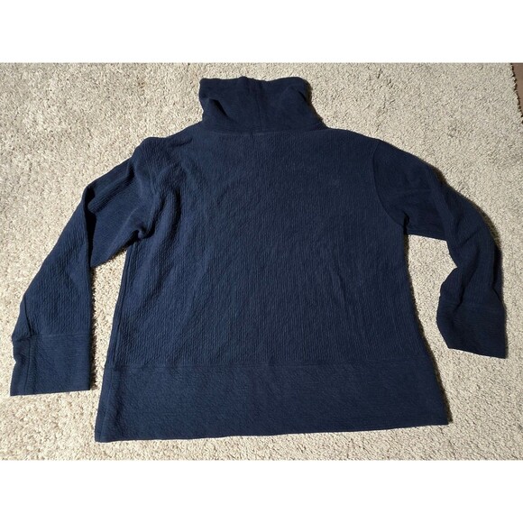 Women's Orvis Funnel Cowl Neck Textured Sweatshirt Navy Blue Size Large - Picture 2 of 6